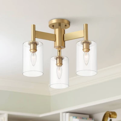 Possini Euro Design Lantico Modern Ceiling Light Semi Flush Mount Fixture 17" Wide Gold 3-Light Clear Glass For Bedroom Kitchen Living Room Hallway 1 Possini Euro Design Lantico Modern Ceiling Light Semi Flush Mount Fixture 17" Wide Gold 3-Light Clear Glass For Bedroom Kitchen Living Room Hallway