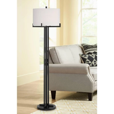 Possini Euro Design Madrid Modern Industrial Floor Lamp 64" Tall Matte Black Metal White Linen Hardback Drum Shade For Living Room Bedroom Office Home 1 Possini Euro Design Madrid Modern Industrial Floor Lamp 64" Tall Matte Black Metal White Linen Hardback Drum Shade For Living Room Bedroom Office Home