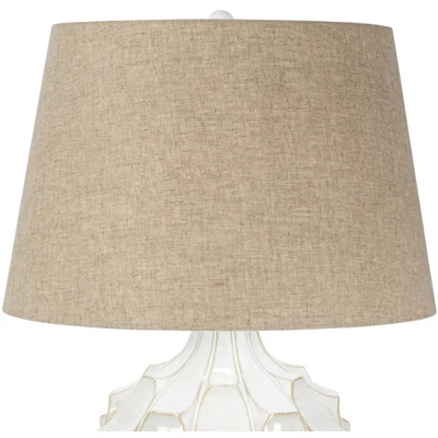 Possini Euro Design Cosgrove Modern Mid Century Table Lamp 26 1/2" High White Glazed Ceramic Light Brown Linen Drum Shade For Bedroom Living Room Home 3 Possini Euro Design Cosgrove Modern Mid Century Table Lamp 26 1/2" High White Glazed Ceramic Light Brown Linen Drum Shade For Bedroom Living Room Home - Image 3