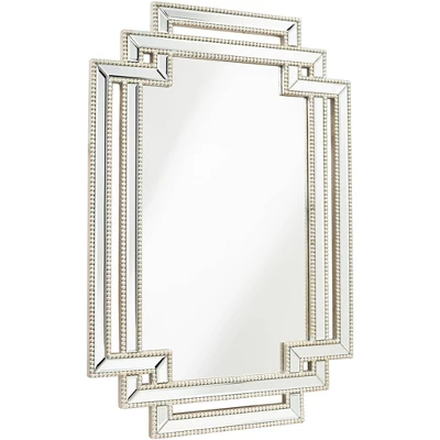 Possini Euro Design Erte Rectangular Vanity Wall Mirror Modern Beveled Silver Leaf Beaded Openwork Frame 27" Wide For Bathroom Bedroom Living Room 4 Possini Euro Design Erte Rectangular Vanity Wall Mirror Modern Beveled Silver Leaf Beaded Openwork Frame 27" Wide For Bathroom Bedroom Living Room - Image 4