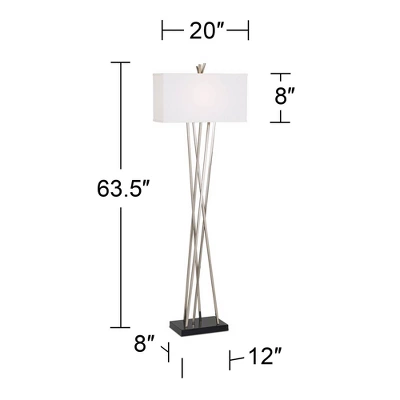 Possini Euro Design Modern Floor Lamp 63.5" Tall Brushed Steel Asymmetry White Linen Rectangular Shade For Living Room Reading Bedroom Office 6 Possini Euro Design Modern Floor Lamp 63.5" Tall Brushed Steel Asymmetry White Linen Rectangular Shade For Living Room Reading Bedroom Office - Image 6