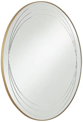 Possini Euro Design Aurelia Round Vanity Decorative Wall Mirror Modern Glam Gold Metal Frame 32" Wide Bathroom Bedroom Living Room 5 Possini Euro Design Aurelia Round Vanity Decorative Wall Mirror Modern Glam Gold Metal Frame 32" Wide Bathroom Bedroom Living Room - Image 5