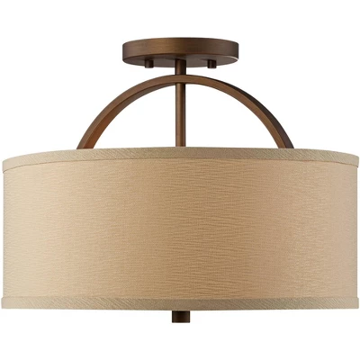 Possini Euro Design Halsted Modern Ceiling Light Semi Flush Mount Fixture 15" Wide Brushed Bronze 2-Light Oatmeal Linen Drum For Bedroom Living Room 4 Possini Euro Design Halsted Modern Ceiling Light Semi Flush Mount Fixture 15" Wide Brushed Bronze 2-Light Oatmeal Linen Drum For Bedroom Living Room - Image 4