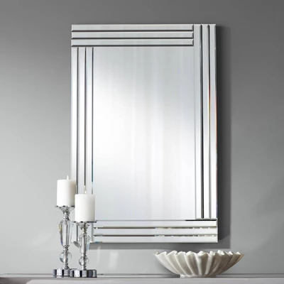 Possini Euro Design Sofija Rectangular Vanity Wall Mirror Modern Mirrored Glass Layered Frame 23 1/2" Wide For Bathroom Bedroom Living Room Entryway 1 Possini Euro Design Sofija Rectangular Vanity Wall Mirror Modern Mirrored Glass Layered Frame 23 1/2" Wide For Bathroom Bedroom Living Room Entryway