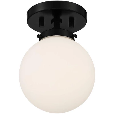 Possini Euro Design Jilly Modern Ceiling Light Semi Flush Mount Fixture 6 3/4" Wide Black White Glass Globe Shade For Bedroom Kitchen Living Room Home 4 Possini Euro Design Jilly Modern Ceiling Light Semi Flush Mount Fixture 6 3/4" Wide Black White Glass Globe Shade For Bedroom Kitchen Living Room Home - Image 4