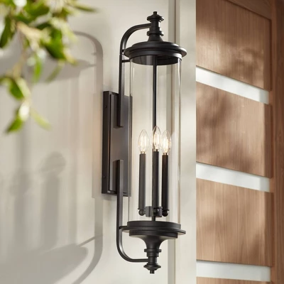 Possini Euro Design Medici Modern Outdoor Wall Light Fixture Black 32 1/4" Clear Glass Cylinder Shade For Post Exterior Barn Deck House Porch Yard 1 Possini Euro Design Medici Modern Outdoor Wall Light Fixture Black 32 1/4" Clear Glass Cylinder Shade For Post Exterior Barn Deck House Porch Yard