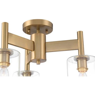 Possini Euro Design Lantico Modern Ceiling Light Semi Flush Mount Fixture 17" Wide Gold 3-Light Clear Glass For Bedroom Kitchen Living Room Hallway 2 Possini Euro Design Lantico Modern Ceiling Light Semi Flush Mount Fixture 17" Wide Gold 3-Light Clear Glass For Bedroom Kitchen Living Room Hallway - Image 2