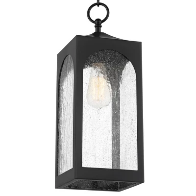 Possini Euro Design Modern Outdoor Hanging Light Fixture Matte Black Steel 19" Clear Seedy Glass Panels For Exterior House Porch 2 Possini Euro Design Modern Outdoor Hanging Light Fixture Matte Black Steel 19" Clear Seedy Glass Panels For Exterior House Porch - Image 2