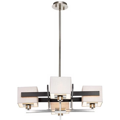 Possini Euro Design Brushed Nickel Pendant Chandelier 28" Wide Modern Dark Mocha Wood Finish Off White Fabric 4-Light Fixture Dining Room 3 Possini Euro Design Brushed Nickel Pendant Chandelier 28" Wide Modern Dark Mocha Wood Finish Off White Fabric 4-Light Fixture Dining Room - Image 3