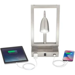 Possini Euro Design Modern Table Lamp With USB Outlet Reading Light LED 29.25" Tall Brushed Nickel Rectangular Off White Shade Bedroom Office -Possini Euro Design Sales Store GUEST c35c7439 94c9 43f0 9cd2 642b430b7a03
