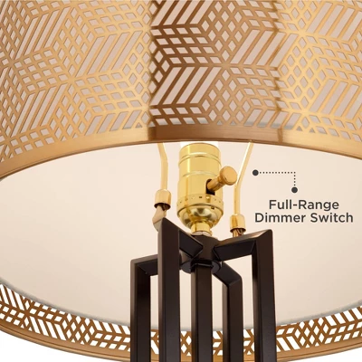 Possini Euro Design Deborah Modern Mid Century Table Lamp 30" Tall Black With USB Charging Port Gold Metal Double Drum Shades For Living Room Desk 5 Possini Euro Design Deborah Modern Mid Century Table Lamp 30" Tall Black With USB Charging Port Gold Metal Double Drum Shades For Living Room Desk - Image 5