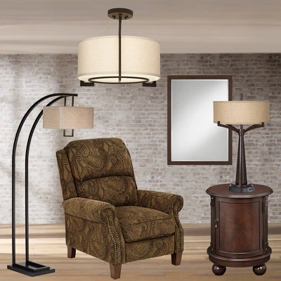 Possini Euro Design Stinson Modern Ceiling Light Semi Flush Mount Fixture 17 1/4" Wide Bronze 3-Light Linen Drum Shade For Bedroom Kitchen Living Room 7 Possini Euro Design Stinson Modern Ceiling Light Semi Flush Mount Fixture 17 1/4" Wide Bronze 3-Light Linen Drum Shade For Bedroom Kitchen Living Room - Image 7