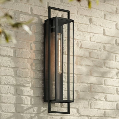 Possini Euro Design Jericho Modern Outdoor Wall Light Fixture Textured Black Steel 28" Clear Glass For Post Exterior Barn Deck House Porch Yard Patio 1 Possini Euro Design Jericho Modern Outdoor Wall Light Fixture Textured Black Steel 28" Clear Glass For Post Exterior Barn Deck House Porch Yard Patio