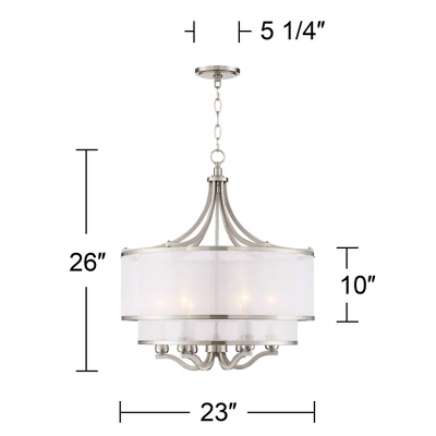 Possini Euro Design Nor Brushed Nickel Pendant Chandelier 23" Wide Modern Double White Organza Shade 6-Light Fixture For Dining Room Kitchen Island 5 Possini Euro Design Nor Brushed Nickel Pendant Chandelier 23" Wide Modern Double White Organza Shade 6-Light Fixture For Dining Room Kitchen Island - Image 5