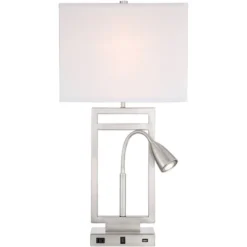 Possini Euro Design Modern Table Lamp With USB Outlet Reading Light LED 29.25" Tall Brushed Nickel Rectangular Off White Shade Bedroom Office -Possini Euro Design Sales Store GUEST c84d6094 acb5 46e6 828f ec7f334b0a03