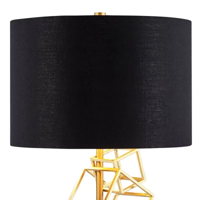 Possini Euro Design Modern Table Lamp 30" Tall Gold Metal Geometric Cube Black Drum Shade For Bedroom Living Room Bedside Nightstand Office Kids House 3 Possini Euro Design Modern Table Lamp 30" Tall Gold Metal Geometric Cube Black Drum Shade For Bedroom Living Room Bedside Nightstand Office Kids House - Image 3