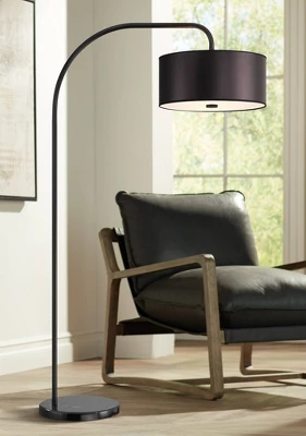 Possini Euro Design Raven Modern 66" Tall Chairside Arc Table Lamp Matte Black Metal Fabric Drum Shade For Living Room Reading Bedroom 1 Possini Euro Design Raven Modern 66" Tall Chairside Arc Table Lamp Matte Black Metal Fabric Drum Shade For Living Room Reading Bedroom