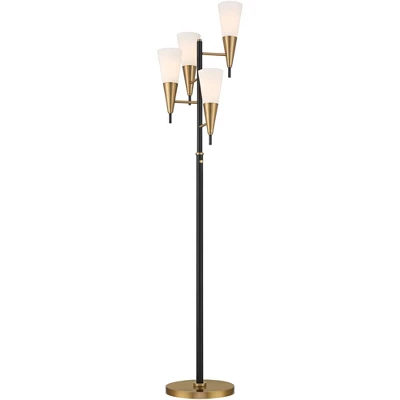 Possini Euro Design Quatro Mid Century Modern Tree Floor Lamp 71" Tall Black Gold Metal 4 Light Frosted Glass Cone Shade For Living Room Bedroom House 8 Possini Euro Design Quatro Mid Century Modern Tree Floor Lamp 71" Tall Black Gold Metal 4 Light Frosted Glass Cone Shade For Living Room Bedroom House - Image 8