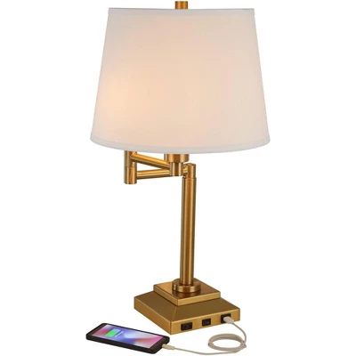 Possini Euro Design Camber Workstation Warm Gold Swing Arm Desk Lamp With Outlet And USB Port 1 Possini Euro Design Camber Workstation Warm Gold Swing Arm Desk Lamp With Outlet And USB Port