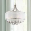 Possini Euro Design Nor Brushed Nickel Pendant Chandelier 23" Wide Modern Double White Organza Shade 6-Light Fixture For Dining Room Kitchen Island