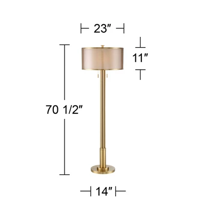 Possini Euro Design Granview Modern Floor Lamp 70 1/2" Tall Brass Metal Sheer Organza Outer Linen Inner Drum Shade For Living Room Bedroom Office Home 7 Possini Euro Design Granview Modern Floor Lamp 70 1/2" Tall Brass Metal Sheer Organza Outer Linen Inner Drum Shade For Living Room Bedroom Office Home - Image 7