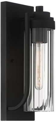 Possini Euro Design Bogota Modern Outdoor Wall Light Fixtures Set Of 2 Textured Black 15 1/2" Clear Ribbed Glass For Post Exterior Barn 3 Possini Euro Design Bogota Modern Outdoor Wall Light Fixtures Set Of 2 Textured Black 15 1/2" Clear Ribbed Glass For Post Exterior Barn - Image 3