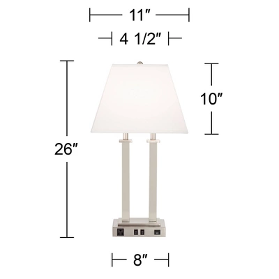 Possini Euro Design Amity Modern Table Lamp 26" High Brushed Nickel With USB And AC Power Outlet In Base White Linen Shade For Bedroom Bedside Desk 5 Possini Euro Design Amity Modern Table Lamp 26" High Brushed Nickel With USB And AC Power Outlet In Base White Linen Shade For Bedroom Bedside Desk - Image 5