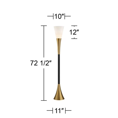 Possini Euro Design Modern Glam Style Torchiere Floor Lamp 72.5" Tall Black Antique Brass Metal White Glass Shade Living Room Reading Uplight 5 Possini Euro Design Modern Glam Style Torchiere Floor Lamp 72.5" Tall Black Antique Brass Metal White Glass Shade Living Room Reading Uplight - Image 5