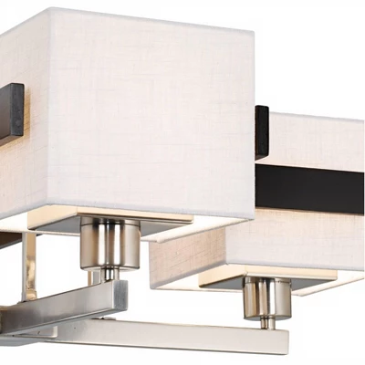 Possini Euro Design Brushed Nickel Pendant Chandelier 28" Wide Modern Dark Mocha Wood Finish Off White Fabric 4-Light Fixture Dining Room 2 Possini Euro Design Brushed Nickel Pendant Chandelier 28" Wide Modern Dark Mocha Wood Finish Off White Fabric 4-Light Fixture Dining Room - Image 2