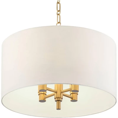 Possini Euro Design Warm Gold Pendant Chandelier 20" Wide Modern White Linen Drum Shade 4-Light Fixture For Dining Room Foyer Kitchen Island Entryway 2 Possini Euro Design Warm Gold Pendant Chandelier 20" Wide Modern White Linen Drum Shade 4-Light Fixture For Dining Room Foyer Kitchen Island Entryway - Image 2