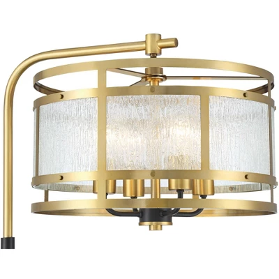 Possini Euro Design Modern Arc Floor Lamp 66" Tall Warm Gold Matte Black 4-Light Frosted Rain Pattern Glass For Living Room House 2 Possini Euro Design Modern Arc Floor Lamp 66" Tall Warm Gold Matte Black 4-Light Frosted Rain Pattern Glass For Living Room House - Image 2