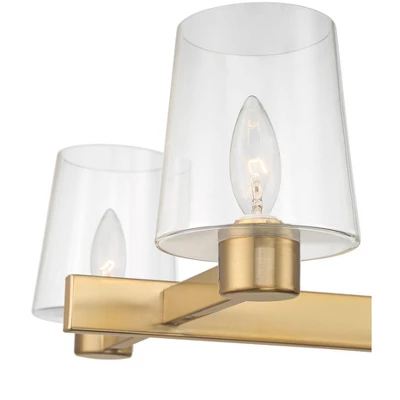 Possini Euro Design Satiny Gold Pendant Chandelier 27 1/4" Wide Modern Clear Glass Shades 5-Light Fixture For Dining Room House 3 Possini Euro Design Satiny Gold Pendant Chandelier 27 1/4" Wide Modern Clear Glass Shades 5-Light Fixture For Dining Room House - Image 3