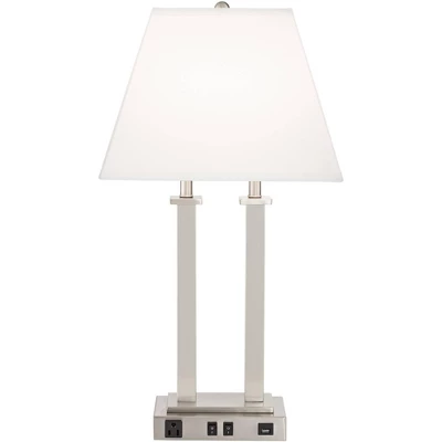 Possini Euro Design Amity Modern Table Lamp 26" High Brushed Nickel With USB And AC Power Outlet In Base White Linen Shade For Bedroom Bedside Desk 6 Possini Euro Design Amity Modern Table Lamp 26" High Brushed Nickel With USB And AC Power Outlet In Base White Linen Shade For Bedroom Bedside Desk - Image 6
