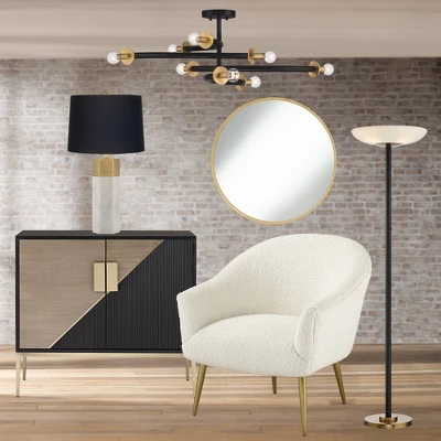 Possini Euro Design Alturus Modern Ceiling Light Semi Flush Mount Fixture 34" Wide Gloss Black Warm Brass 8-Light For Bedroom Living Room Hallway Home 8 Possini Euro Design Alturus Modern Ceiling Light Semi Flush Mount Fixture 34" Wide Gloss Black Warm Brass 8-Light For Bedroom Living Room Hallway Home - Image 8