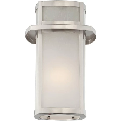 Possini Euro Design Delevan Modern Outdoor Wall Lights Fixture Set Of 2 Brushed Nickel 11 1/4" Frosted Seedy Glass For Post Exterior Barn Deck House 2 Possini Euro Design Delevan Modern Outdoor Wall Lights Fixture Set Of 2 Brushed Nickel 11 1/4" Frosted Seedy Glass For Post Exterior Barn Deck House - Image 2