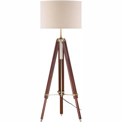 Possini Euro Design Serveyor Modern 57 1/2" Tall Tripod Floor Lamp Smart Socket Cherry Wood Brass Adjustable Beige Shade For Living Room 5 Possini Euro Design Serveyor Modern 57 1/2" Tall Tripod Floor Lamp Smart Socket Cherry Wood Brass Adjustable Beige Shade For Living Room - Image 5