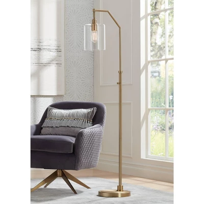 Possini Euro Design Kipling Modern 62 1/2" Tall Downbridge Arc Floor Lamp Warm Gold Metal Clear Glass Shade For Living Room Reading House 1 Possini Euro Design Kipling Modern 62 1/2" Tall Downbridge Arc Floor Lamp Warm Gold Metal Clear Glass Shade For Living Room Reading House