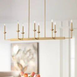 Possini Euro Design Kime Gold Linear Pendant Chandelier 50" Wide Modern 8-Light Fixture For Dining Room House Foyer Kitchen Island Entryway Bedroom