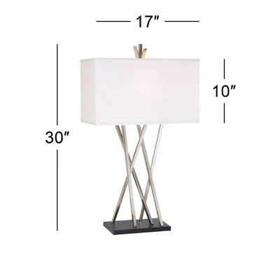 Possini Euro Design Modern Table Lamps 30" Tall Set Of 2 Brushed Steel Black White Linen Rectangular Shade For Living Room Family Bedroom 7 Possini Euro Design Modern Table Lamps 30" Tall Set Of 2 Brushed Steel Black White Linen Rectangular Shade For Living Room Family Bedroom - Image 7