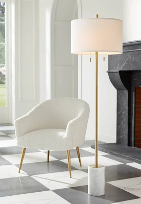 Possini Euro Design Luxe Italian Style Floor Lamp 64" Tall Gold Metal White Linen Drum Shade For Living Room Reading House Bedroom Office 1 Possini Euro Design Luxe Italian Style Floor Lamp 64" Tall Gold Metal White Linen Drum Shade For Living Room Reading House Bedroom Office