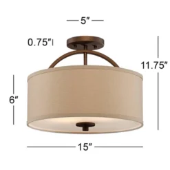 Possini Euro Design Halsted Modern Ceiling Light Semi Flush Mount Fixture 15" Wide Brushed Bronze 2-Light Oatmeal Linen Drum For Bedroom Living Room 11 Possini Euro Design Halsted Modern Ceiling Light Semi Flush Mount Fixture 15" Wide Brushed Bronze 2-Light Oatmeal Linen Drum For Bedroom Living Room -Possini Euro Design Sales Store GUEST e5bf1d50 3cce 4c97 b879 a7c9c7d06c70