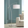 Possini Euro Design Modern Arc Floor Lamp 69" Tall Brushed Steel Adjustable Boom Off White Linen Drum Shade For Living Room Reading Office