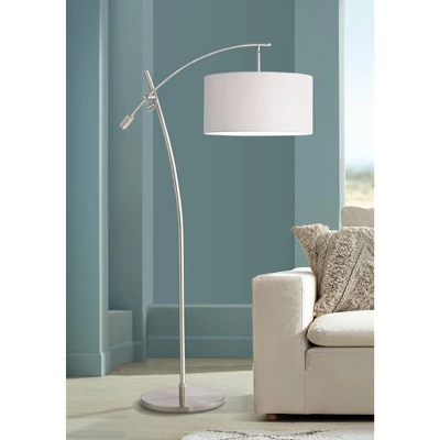 Possini Euro Design Modern Arc Floor Lamp 69" Tall Brushed Steel Adjustable Boom Off White Linen Drum Shade For Living Room Reading Office 1 Possini Euro Design Modern Arc Floor Lamp 69" Tall Brushed Steel Adjustable Boom Off White Linen Drum Shade For Living Room Reading Office