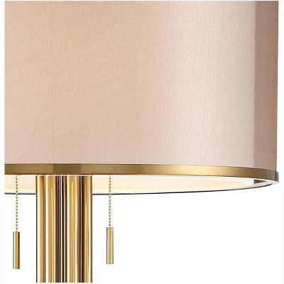 Possini Euro Design Granview Modern Floor Lamp 70 1/2" Tall Brass Metal Sheer Organza Outer Linen Inner Drum Shade For Living Room Bedroom Office Home 6 Possini Euro Design Granview Modern Floor Lamp 70 1/2" Tall Brass Metal Sheer Organza Outer Linen Inner Drum Shade For Living Room Bedroom Office Home - Image 6