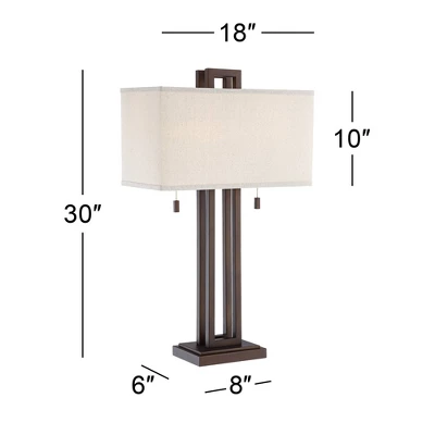 Possini Euro Design Gossard Modern Industrial Table Lamp 30" Tall Bronze With USB Charging Port White Rectangular Shade For Bedroom Living Room Office 8 Possini Euro Design Gossard Modern Industrial Table Lamp 30" Tall Bronze With USB Charging Port White Rectangular Shade For Bedroom Living Room Office - Image 8