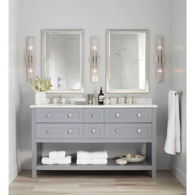 Possini Euro Design Metzeo Rectangular Vanity Wall Mirror Modern Beveled Glass Brushed Nickel Metal Frame 33" Wide For Bathroom Bedroom Home Entryway 8 Possini Euro Design Metzeo Rectangular Vanity Wall Mirror Modern Beveled Glass Brushed Nickel Metal Frame 33" Wide For Bathroom Bedroom Home Entryway - Image 8