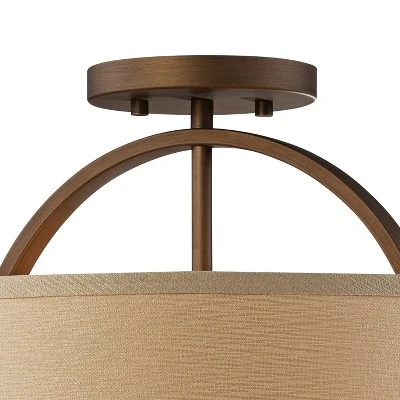Possini Euro Design Halsted Modern Ceiling Light Semi Flush Mount Fixture 15" Wide Brushed Bronze 2-Light Oatmeal Linen Drum For Bedroom Living Room 3 Possini Euro Design Halsted Modern Ceiling Light Semi Flush Mount Fixture 15" Wide Brushed Bronze 2-Light Oatmeal Linen Drum For Bedroom Living Room - Image 3