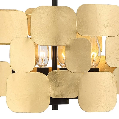 Possini Euro Design Stella Black Pendant Chandelier 15" Wide Modern Gold Leaf Drum Shade 4-Light Fixture For Dining Room House Foyer Kitchen Island 2 Possini Euro Design Stella Black Pendant Chandelier 15" Wide Modern Gold Leaf Drum Shade 4-Light Fixture For Dining Room House Foyer Kitchen Island - Image 2
