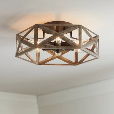 Possini Euro Design Moorcroft Modern Farmhouse Ceiling Light Semi Flush Mount Fixture 14 1/2" Wide Dark Wood Bronze 6-Light Hexagon Frame For Bedroom 1 Possini Euro Design Moorcroft Modern Farmhouse Ceiling Light Semi Flush Mount Fixture 14 1/2" Wide Dark Wood Bronze 6-Light Hexagon Frame For Bedroom