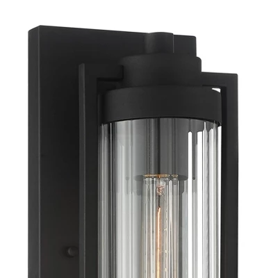 Possini Euro Design Bogota Modern Outdoor Wall Light Fixtures Set Of 2 Textured Black 15 1/2" Clear Ribbed Glass For Post Exterior Barn 1 Possini Euro Design Bogota Modern Outdoor Wall Light Fixtures Set Of 2 Textured Black 15 1/2" Clear Ribbed Glass For Post Exterior Barn